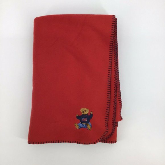 Ralph Lauren Home Red Fleece Throw Blanket 50X68 Embroidered Polo Teddy Bear 90s - Picture 9 of 12